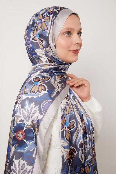Levidor Blue Petunia Pattern Indian Silk Shawl