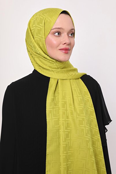 Levidor Lime Square Pattern Blue Jacquard Shawl