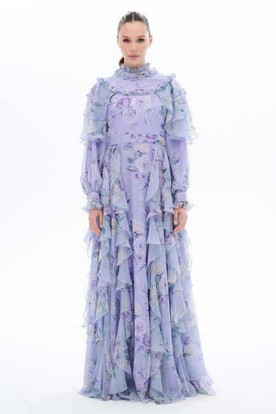 miha Hicran Önal Shoulder and Skirt Busted Dress Lilac