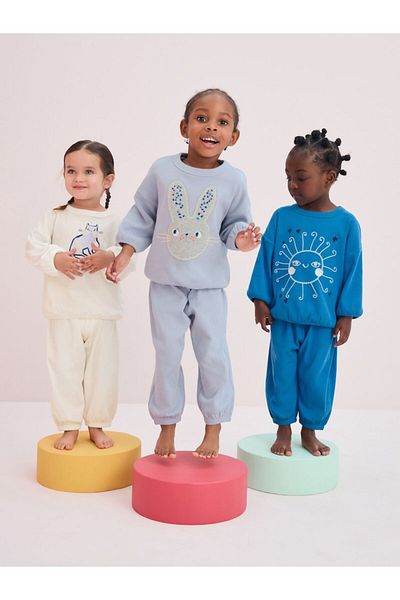 Next Baby Cotton Blue Animal Print Long Sleeve 3Pcs Bottom Top Set