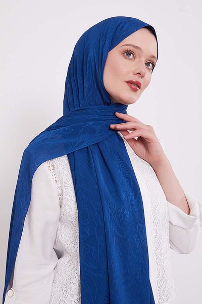 Levidor Navy Blue Abstract Tulip Pattern Jacquard Capri Shawl