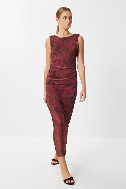 Lovelyİstanbul Rochie de vară din tul cu model LFF0036 BORDO