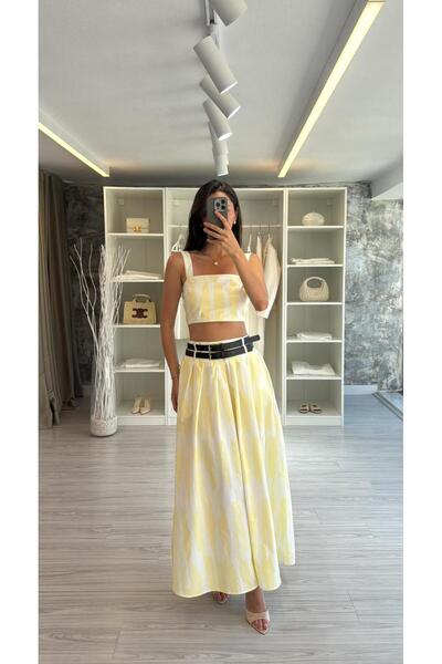 LUUNA STORE Double Belt Patterned Suit - Yellow White