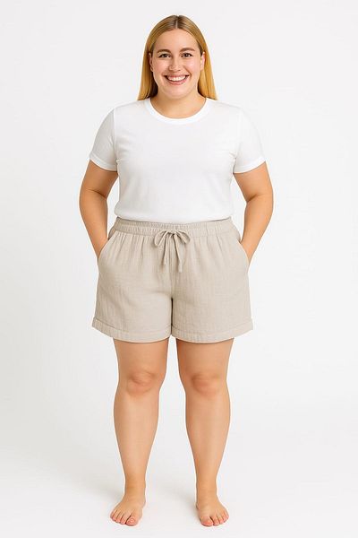 enmodaiçgiyim Plus Size 100% Cotton Muslin Fabric Women's Two Pockets Casual Summer Shorts