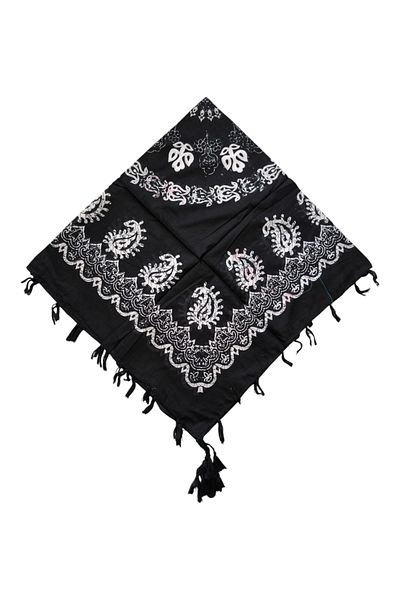 kızca Indian Silk Scarf Black White