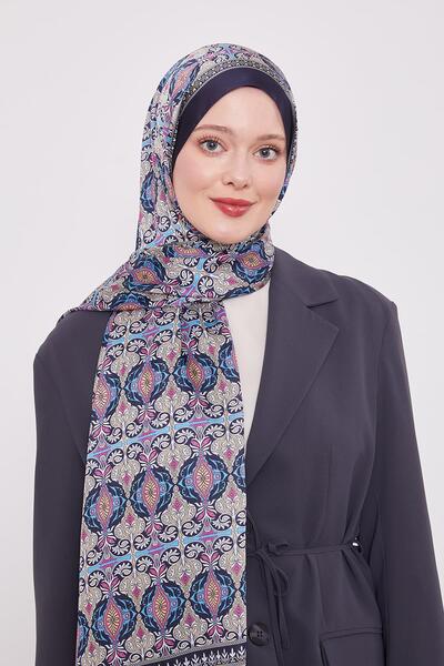 Levidor K.Navy Blue Reflection Pattern Indian Silk Shawl
