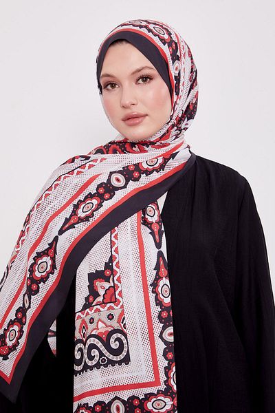Levidor Black-Red Edge Speckle Pattern Indian Silk Shawl