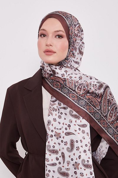 Levidor Bitter Brown Mixed Flower Indian Silk Shawl