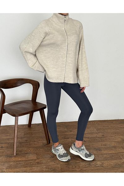 fujya Cardigan Elite Yarn Dazy cu fermoar Stone