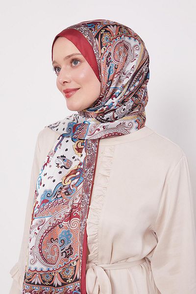 Levidor Red Mixed Desenal Indian Silk Shawl