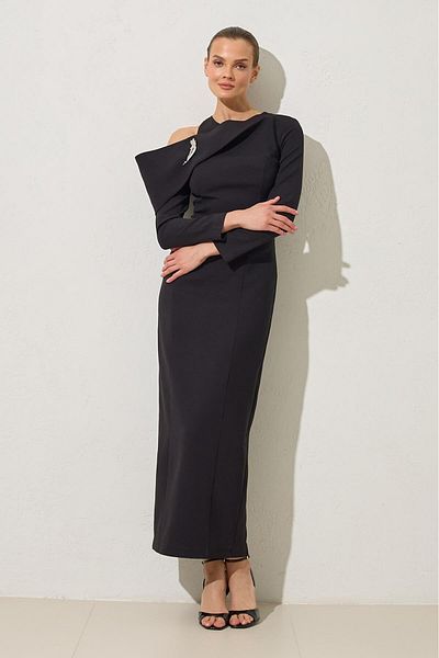 Setre Black Sleeve Detailed Full Mold Long Sleeve Dress