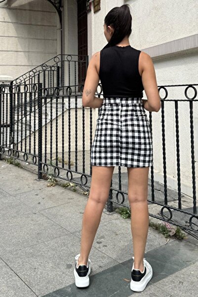 NEW LAVİVA Black Plaid High Waist Mini Skirt