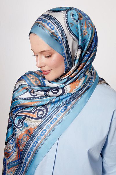 Levidor Turquoise Edge Geometric Pattern Indian Silk Shawl