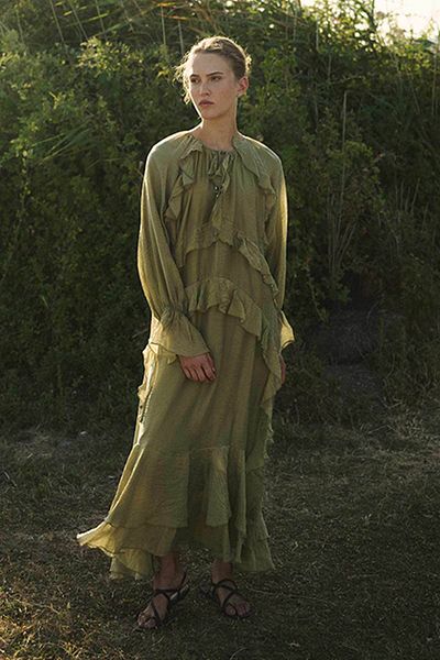 Hooopstore Olive Green Dress with Flywheel Detail