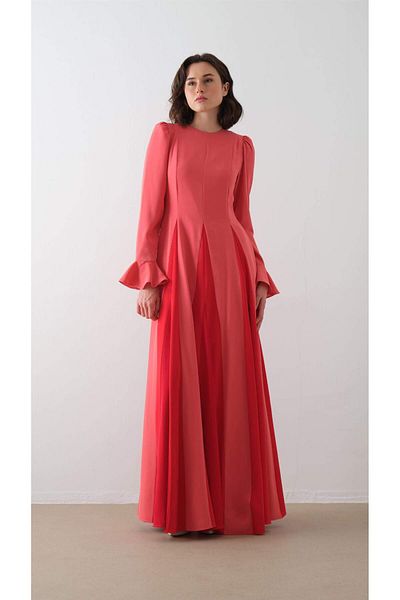 miha Hicran Önal Dress with Pieces of Skirt Coral