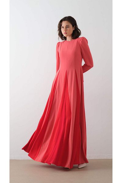 miha Hicran Önal Dress with Pieces of Skirt Coral