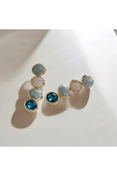 vina's atelier Fransız Tasarım Doğal Mavi Taş Sarkıt Çelik Küpe