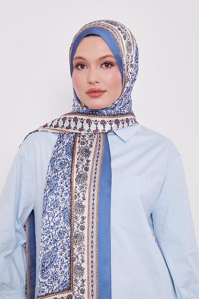 Levidor Petrol Blue Mini Flower Indian Silk Shawl