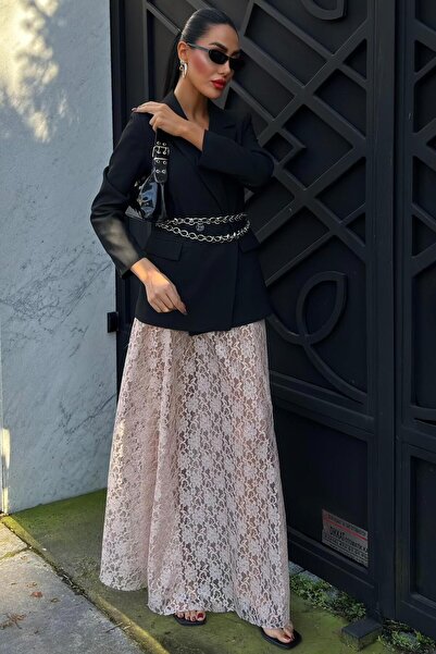 WeShaya Fusta lungă maxi din dantelă bej-gri pentru femei