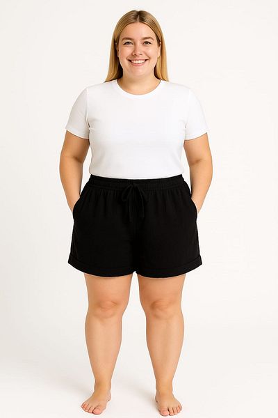 enmodaiçgiyim Plus Size 100% Cotton Muslin Fabric Women's Two Pockets Casual Summer Shorts