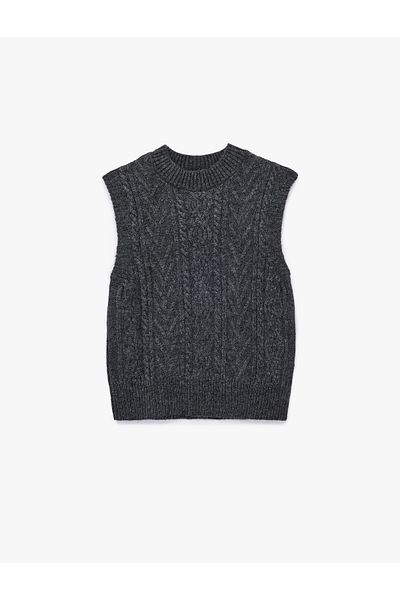 Koton Sleeveless Stand Collar Textured Knitwear Sweater