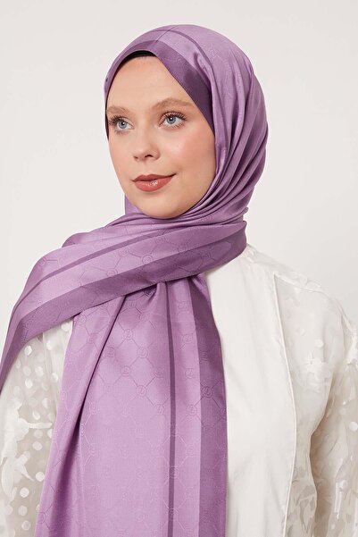 Levidor Purple Stripe Detail Monogram Silk Shawl