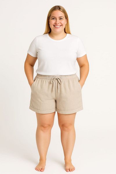 enmodaiçgiyim Plus Size 100% Cotton Muslin Fabric Women's Two Pockets Casual Summer Shorts