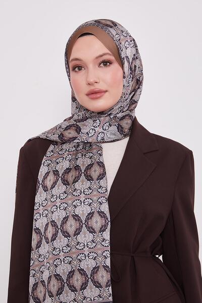 Levidor A.Kahve Yansıma Desen Hint İpeği Şal