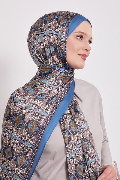 Levidor Denim Blue Reflection Pattern Indian Silk Shawl