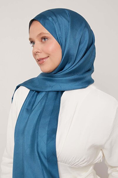 Levidor Μεταξωτό σάλι με μονόγραμμα με λεπτομέρεια σε ρίγες ινδικής μπλες