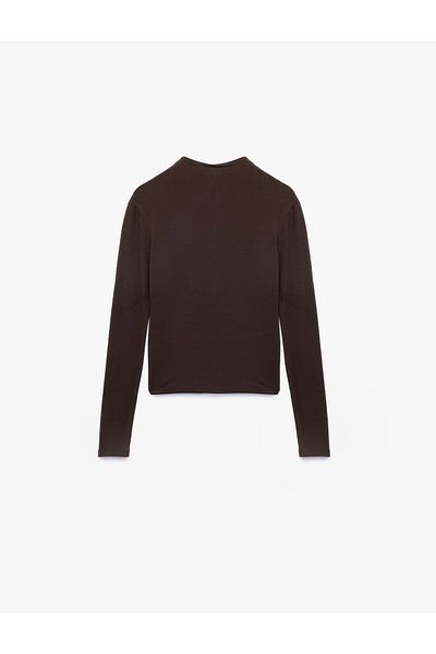 Koton Slim Fit Long Sleeve Drape Detailed Stand Collar T-Shirt