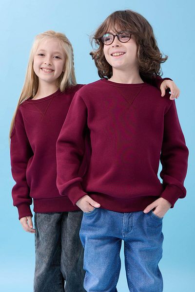 Perendi Unisex Basic Crew Neck Hooded Χειμερινό Φούτερ - Claret Red