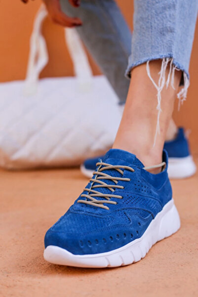 Rugano Botros Doğal Deri Materyal Eva Taban Mavi Kadın Sneakers 012