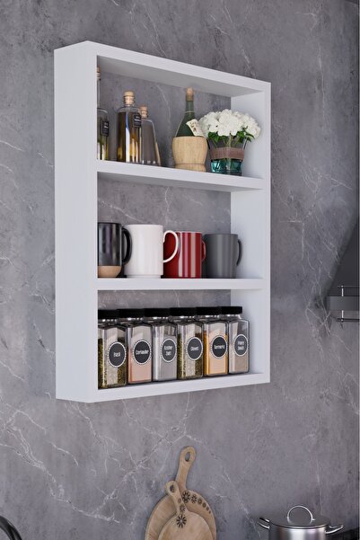 ECM 3 Katlı Duvar Rafı 43×60 cm – Mutfak Baharatlık & Kupa Düzenleyici, Banyo ve Salon Dekor Rafı