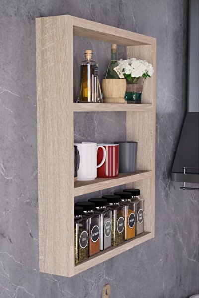 ECM 3 Katlı Duvar Rafı 43×60 cm – Mutfak Baharatlık & Kupa Düzenleyici, Banyo...