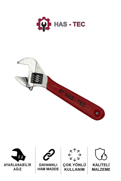 HAS-TEC 6 Inch Adjustable Spanner |   Chrome Plated Steel, Red Plastic Coated...