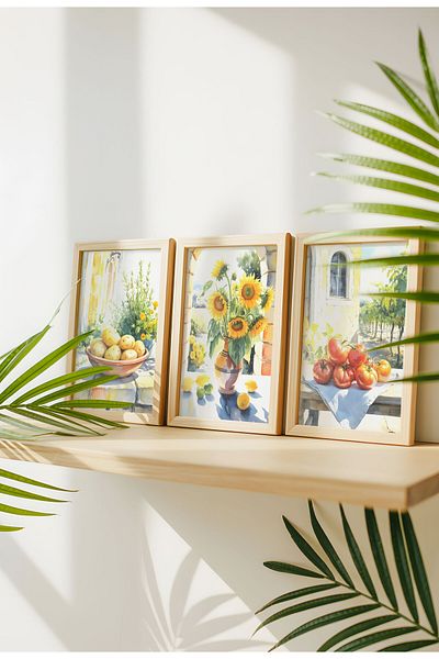 21mxm Neînrămat - Set de 3 postere cu natură moartă în bucătărie - Tablou pe pânză mediteranean - Set 08 A4