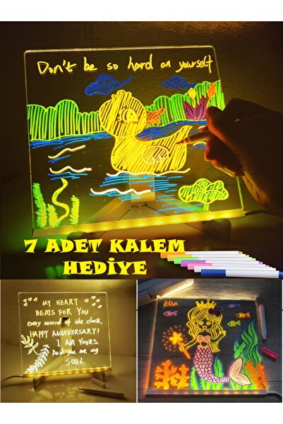 Kiesa Led Işıklı Yazı Çizim Tahtası Silinebilir Usb Led Eğitici Çizim Tahtası Stant Ve Hediye 7 Kalem