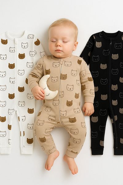 İZYALİF BABY Baby Boy 3-Piece Sleep Casual Jumpsuit Without Booties Cotton