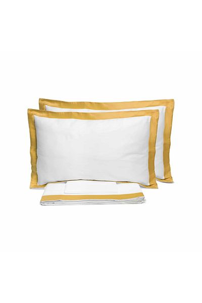 Bianco Perla 4-piece double bed linen set, Biancoperla - Smeraldo Seitan, white/gold