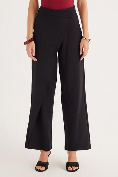 Tudors Women's Standard Fit Wide Leg Black Double Pants