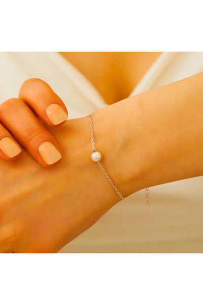 Aychra Silver Color Chain Pearl Grain Special Women's Bracelet