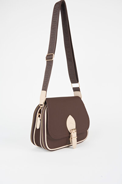 Vivaq Kadın Yonca Kahverengi Vizon 4 Cepli Kapaklı Fermuar ve Çıt Çıt Kapama Kol Ve Omuz Çantası