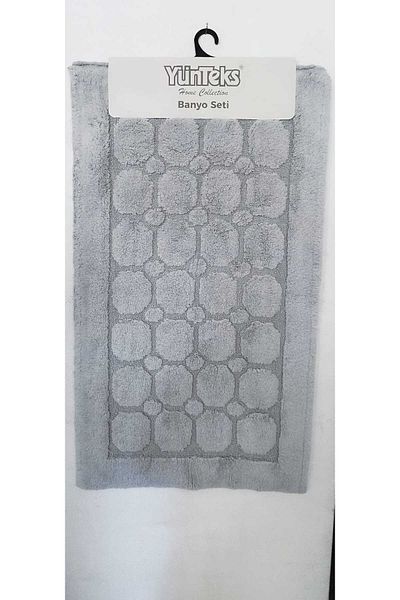 YÜNTEKS Cotton Tufting 2-Piece Toilet Seat Set, Bathroom Set, Bathroom Mat Set, Water Absorbent, Honeycomb, Gray