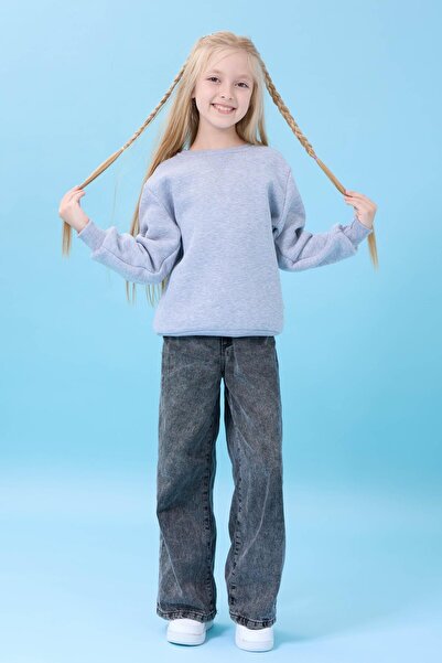 Perendi Unisex Basic Crew Neck Hooded Winter Sweatshirt - Gray