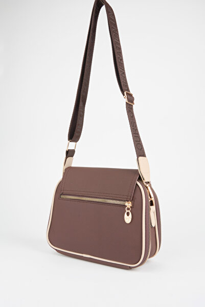 Vivaq Kadın Yonca Kahverengi Vizon 4 Cepli Kapaklı Fermuar ve Çıt Çıt Kapama Kol Ve Omuz Çantası