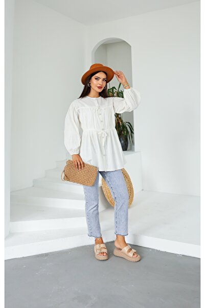 Vegove Büzgü Detaylı Bağcıklı Tunik