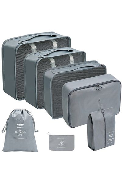 GABIANO Set 7 Travel Storage Bags, Compressible, Waterproof, Foldable, with Handles, Gray