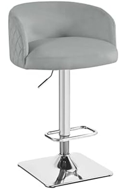 Vanity Living Modern 1 Velvet Bar Stool, Modern Grey Bar Chair with Adjustable Height, Chrome Base A
