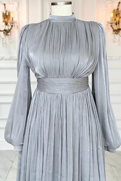 Amine Hüma Nida Abiye Elbise Gri